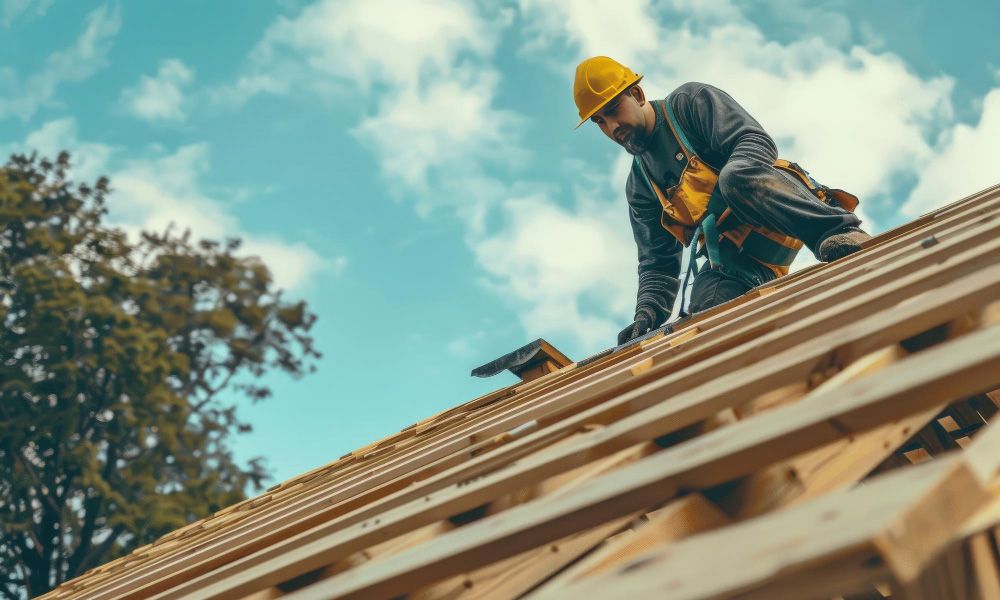 Chantier de couverture par un artisan couvreur à Septfonds