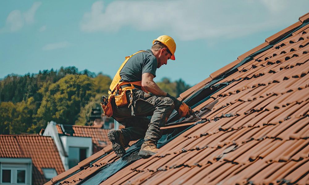 Chantier de travaux de couverture réalisé par un artisan couvreur à Septfonds
